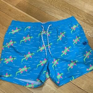 Men's Athletic Shorts in Bright Turquoise with Tropical Print